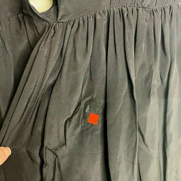 Vintage 40s Large Collar Shirt Dress M Black Buttons Gathered Waist Study Repair - Picture 5 of 12